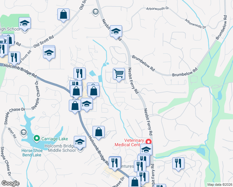 map of restaurants, bars, coffee shops, grocery stores, and more near 4 Regency Road in Alpharetta