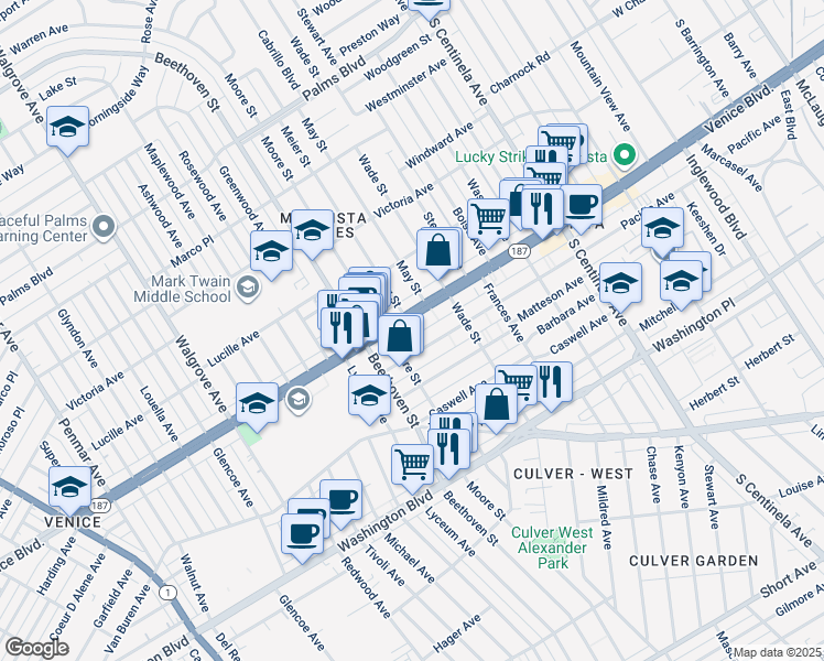 map of restaurants, bars, coffee shops, grocery stores, and more near 12777 Venice Boulevard in Los Angeles