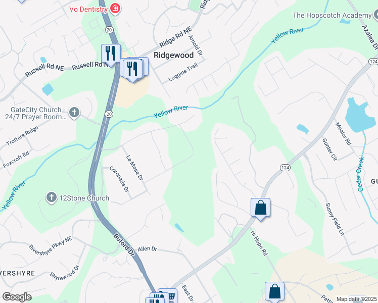 map of restaurants, bars, coffee shops, grocery stores, and more near 722 Lauren Circle in Lawrenceville