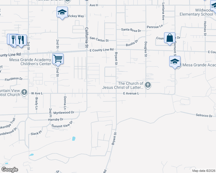 map of restaurants, bars, coffee shops, grocery stores, and more near 170 East Avenue L in Calimesa