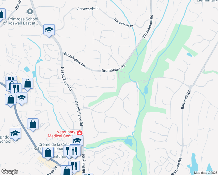 map of restaurants, bars, coffee shops, grocery stores, and more near Eagle Glen Road in Johns Creek