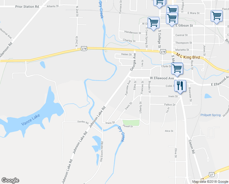 map of restaurants, bars, coffee shops, grocery stores, and more near 812 Georgia Avenue in Cedartown
