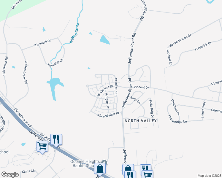 map of restaurants, bars, coffee shops, grocery stores, and more near 629 West Vincent Drive in Athens