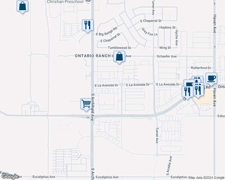 map of restaurants, bars, coffee shops, grocery stores, and more near 4033 South Cellars Way in Ontario