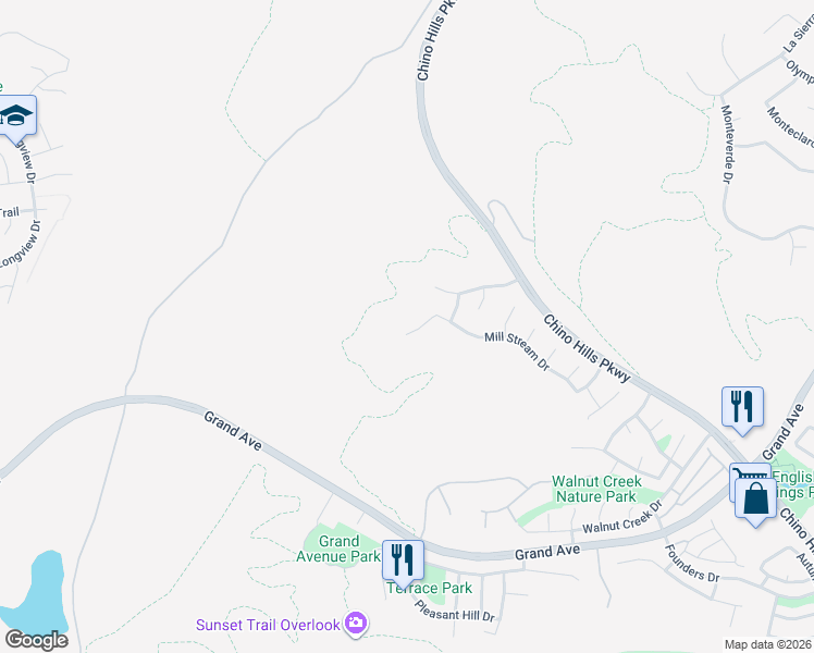 map of restaurants, bars, coffee shops, grocery stores, and more near 13970 Valley View Lane in Chino Hills