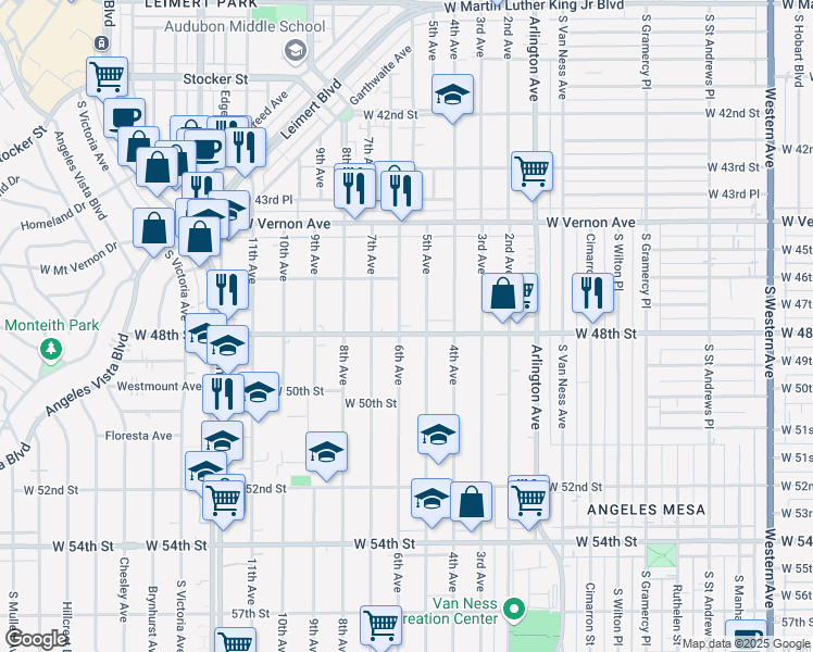 map of restaurants, bars, coffee shops, grocery stores, and more near 4715 5th Avenue in Los Angeles