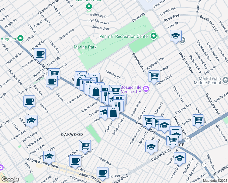 map of restaurants, bars, coffee shops, grocery stores, and more near 1000 Doreen Place in Los Angeles