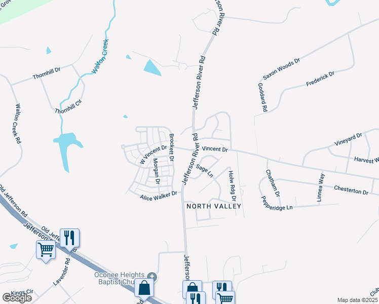 map of restaurants, bars, coffee shops, grocery stores, and more near 607 West Vincent Drive in Athens