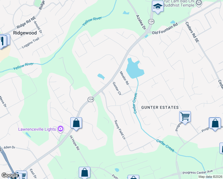map of restaurants, bars, coffee shops, grocery stores, and more near 1200 Sunrise Field Court in Lawrenceville