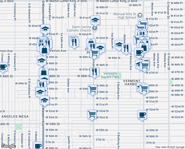 map of restaurants, bars, coffee shops, grocery stores, and more near 4723 Normandie Avenue in Los Angeles