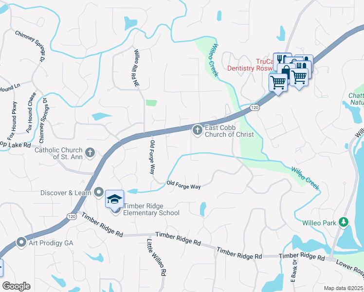 map of restaurants, bars, coffee shops, grocery stores, and more near 5119 Greythorne Lane in Marietta