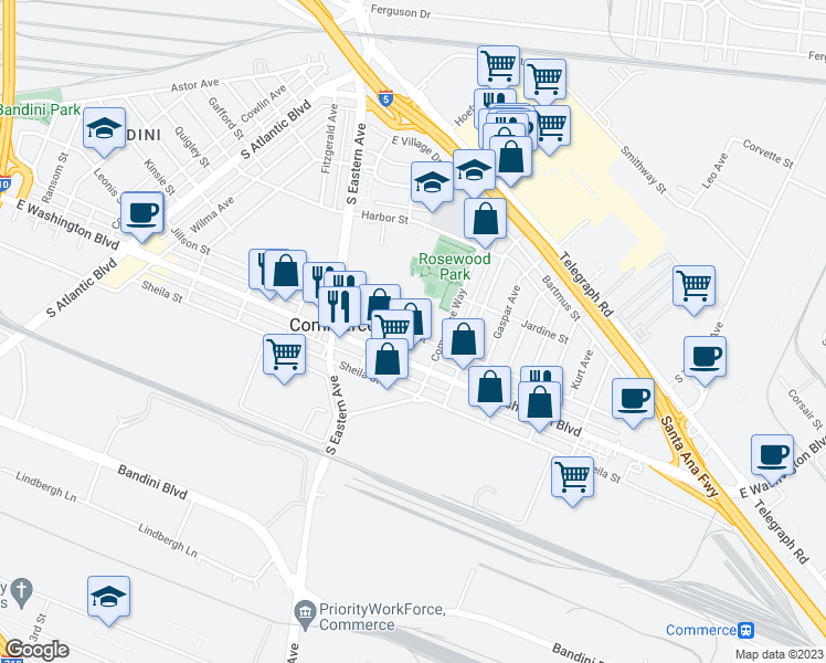 map of restaurants, bars, coffee shops, grocery stores, and more near 5655 Jillson Street in Los Angeles