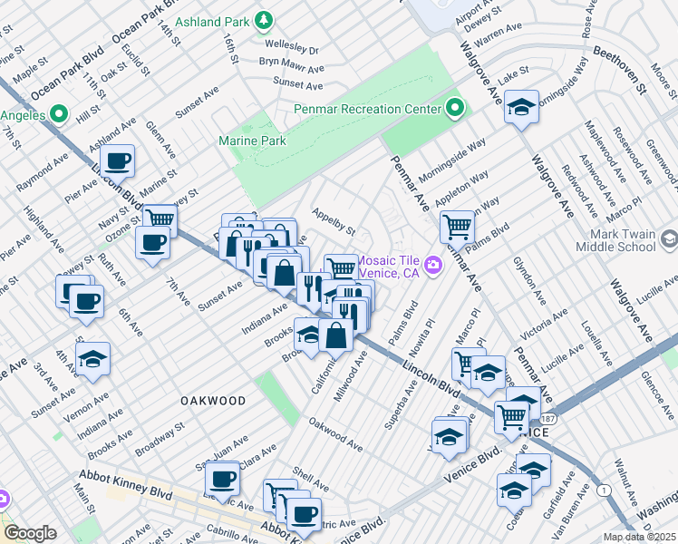 map of restaurants, bars, coffee shops, grocery stores, and more near 1000 Doreen Place in Los Angeles
