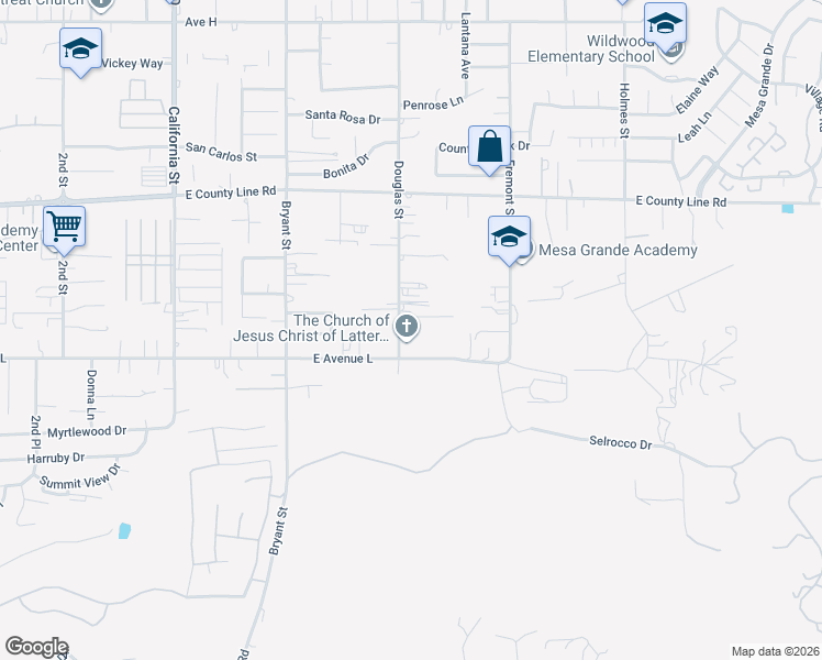 map of restaurants, bars, coffee shops, grocery stores, and more near 1021 Douglas Street in Calimesa