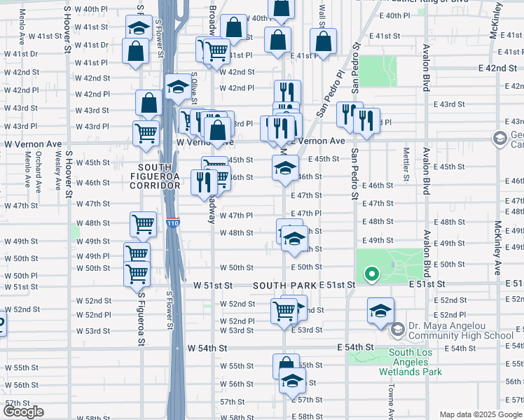 map of restaurants, bars, coffee shops, grocery stores, and more near 137 West 47th Place in Los Angeles