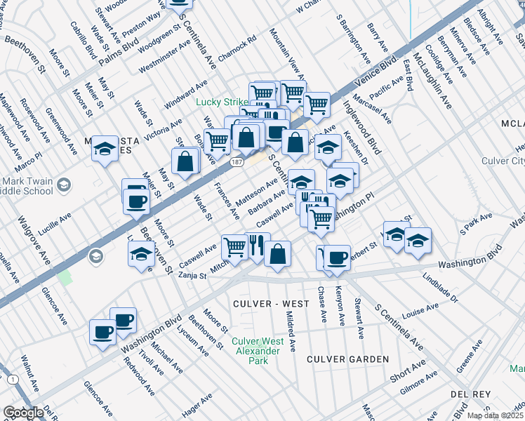 map of restaurants, bars, coffee shops, grocery stores, and more near 12517 Barbara Avenue in Los Angeles