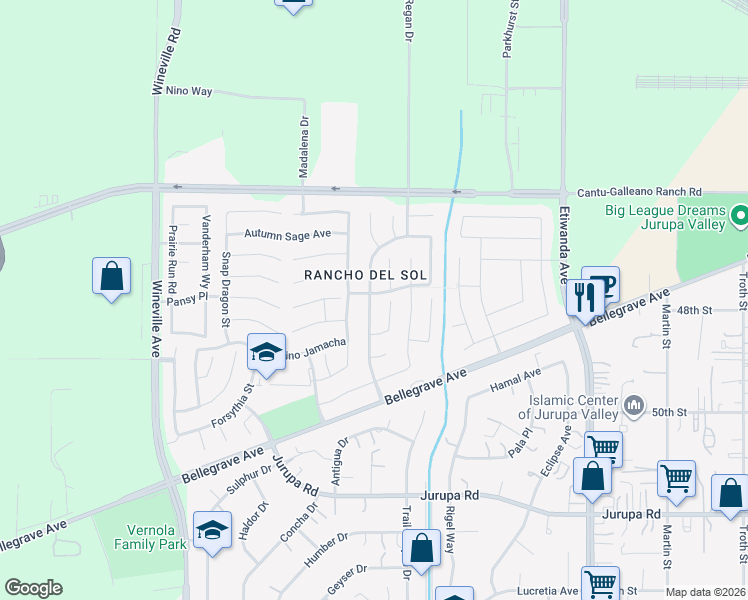 map of restaurants, bars, coffee shops, grocery stores, and more near 4838 Graphite Creek Road in Jurupa Valley