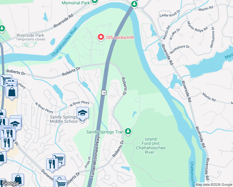 map of restaurants, bars, coffee shops, grocery stores, and more near 831 Summer Crossing in Sandy Springs
