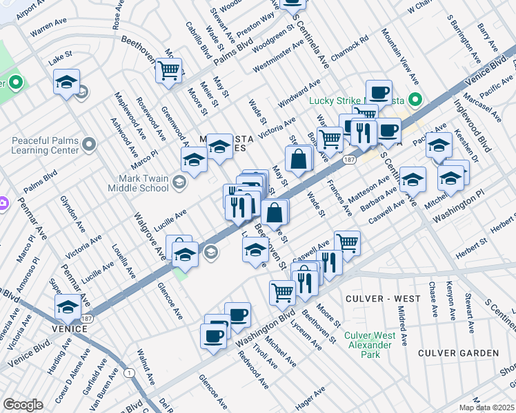 map of restaurants, bars, coffee shops, grocery stores, and more near 3790 Beethoven Street in Los Angeles