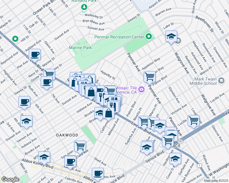 map of restaurants, bars, coffee shops, grocery stores, and more near 1000 Doreen Place in Los Angeles