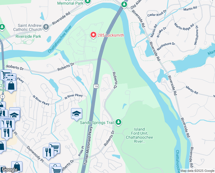 map of restaurants, bars, coffee shops, grocery stores, and more near 831 Summer Crossing in Sandy Springs