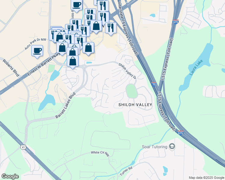map of restaurants, bars, coffee shops, grocery stores, and more near 1973 Hoods Fort Circle Northwest in Kennesaw