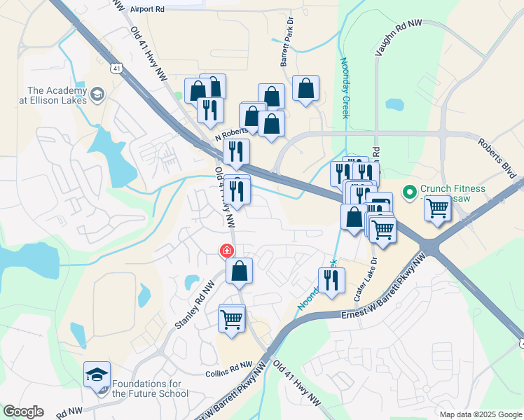 map of restaurants, bars, coffee shops, grocery stores, and more near 1540 Silvaner Avenue in Kennesaw