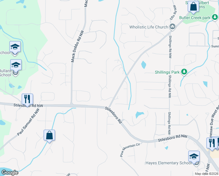 map of restaurants, bars, coffee shops, grocery stores, and more near 2028 Signal Ridge Chase Northwest in Kennesaw