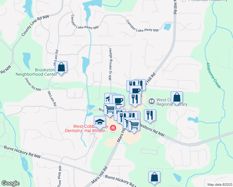 map of restaurants, bars, coffee shops, grocery stores, and more near 5354 Manor View Drive Northwest in Acworth
