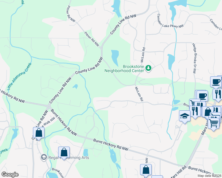 map of restaurants, bars, coffee shops, grocery stores, and more near 1885 Pitner Road Northwest in Acworth
