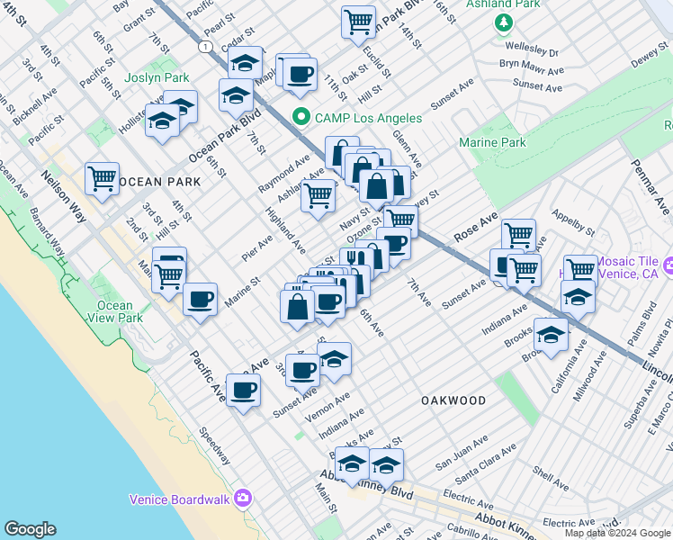 map of restaurants, bars, coffee shops, grocery stores, and more near 216 6th Avenue in Los Angeles