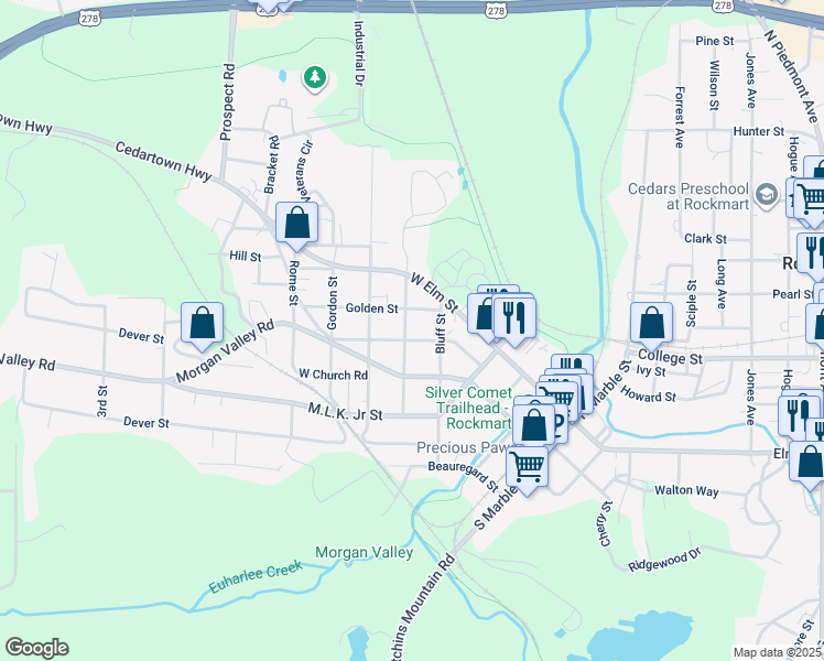 map of restaurants, bars, coffee shops, grocery stores, and more near 228 Hampton Street in Rockmart