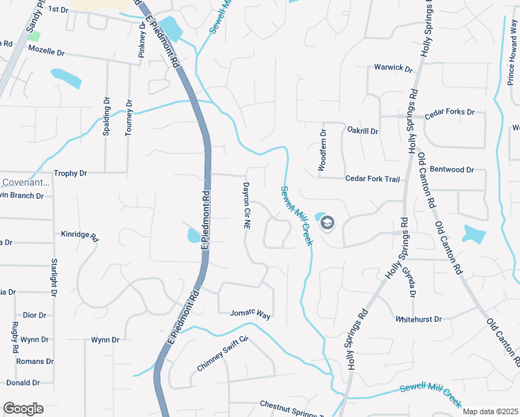 map of restaurants, bars, coffee shops, grocery stores, and more near 1890 Dayron Trace in Marietta