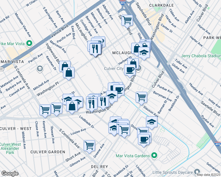 map of restaurants, bars, coffee shops, grocery stores, and more near 4232 East Boulevard in Los Angeles
