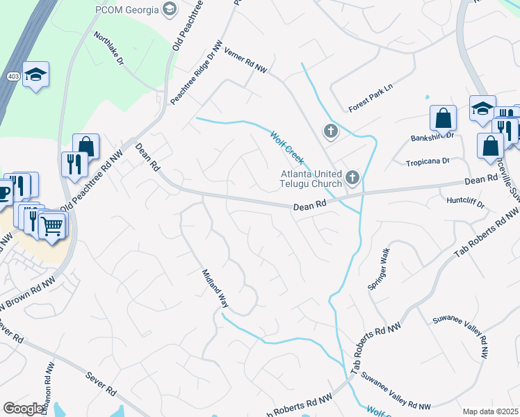 map of restaurants, bars, coffee shops, grocery stores, and more near 2335 Prickly Pear Walk in Lawrenceville