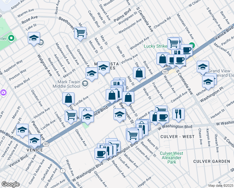 map of restaurants, bars, coffee shops, grocery stores, and more near 3790 Beethoven Street in Los Angeles