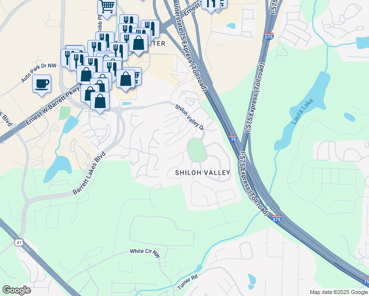 map of restaurants, bars, coffee shops, grocery stores, and more near 2091 Jackson Ridge Cove Northwest in Kennesaw