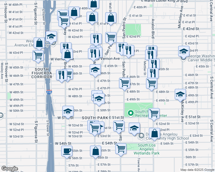 map of restaurants, bars, coffee shops, grocery stores, and more near 4721 Wall Street in Los Angeles