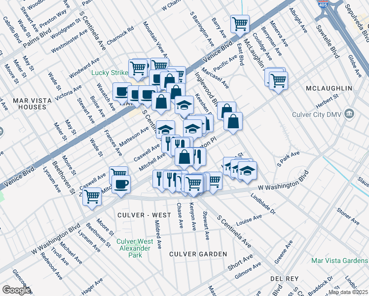 map of restaurants, bars, coffee shops, grocery stores, and more near 12308 Mitchell Avenue in Los Angeles