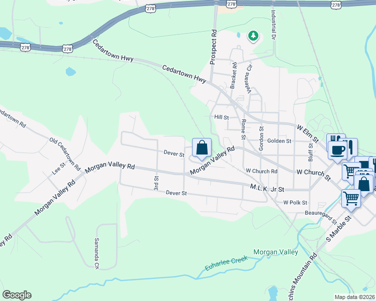 map of restaurants, bars, coffee shops, grocery stores, and more near 108 2nd Street in Rockmart