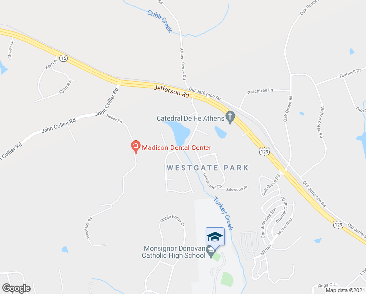 map of restaurants, bars, coffee shops, grocery stores, and more near 269 Lakeland Drive in Athens