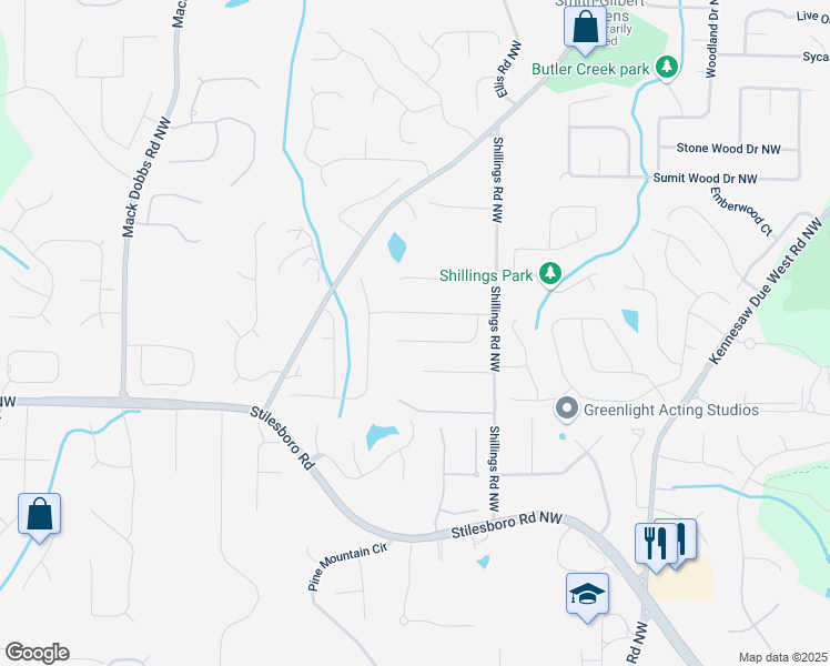 map of restaurants, bars, coffee shops, grocery stores, and more near 2878 Spicewood Ln NW in Kennesaw