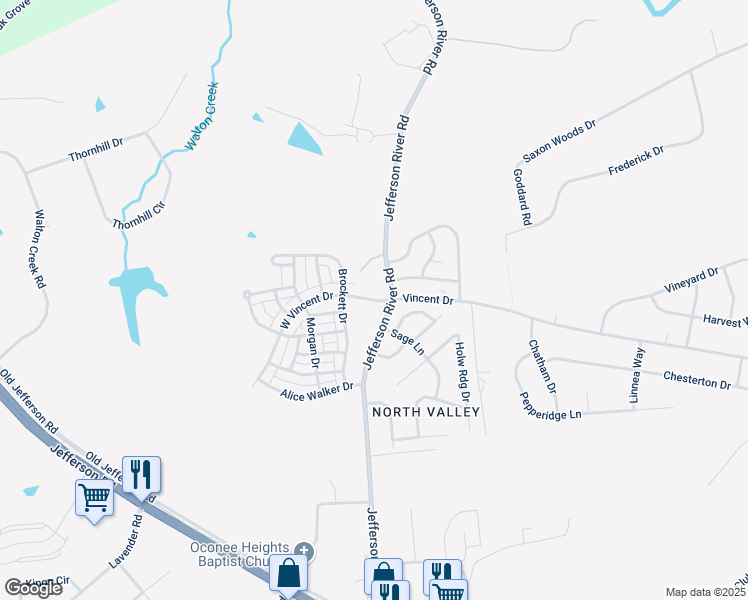 map of restaurants, bars, coffee shops, grocery stores, and more near 615 West Vincent Drive in Athens