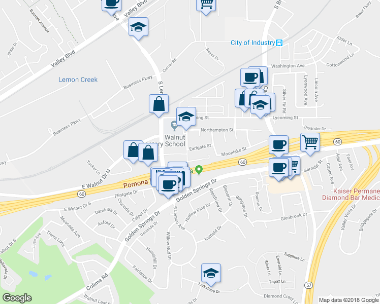 map of restaurants, bars, coffee shops, grocery stores, and more near 904 Glenwick Avenue in Walnut