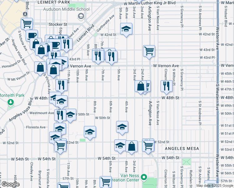 map of restaurants, bars, coffee shops, grocery stores, and more near 4715 5th Avenue in Los Angeles