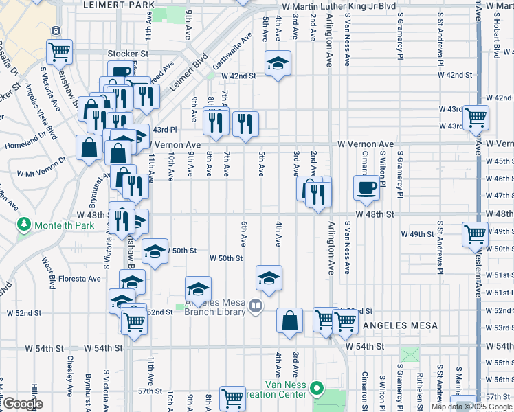 map of restaurants, bars, coffee shops, grocery stores, and more near 4715 5th Avenue in Los Angeles
