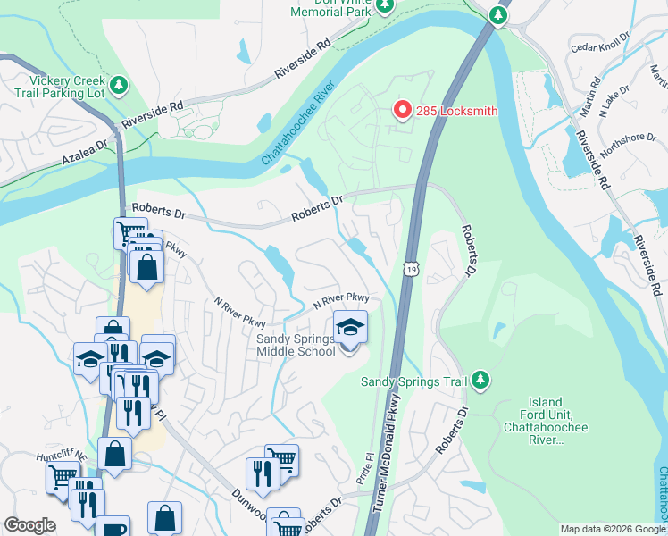 map of restaurants, bars, coffee shops, grocery stores, and more near 9128 Carroll Manor Drive in Atlanta