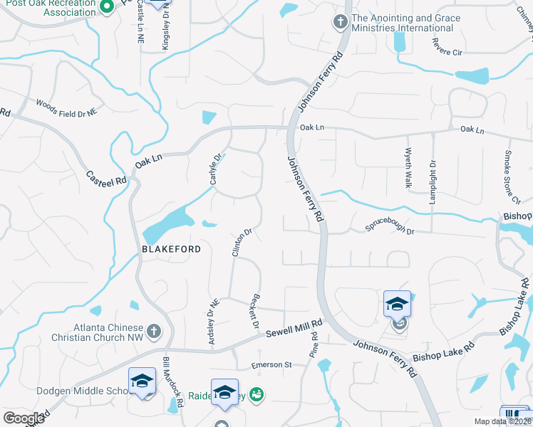 map of restaurants, bars, coffee shops, grocery stores, and more near 2026 Clinton Drive in Marietta