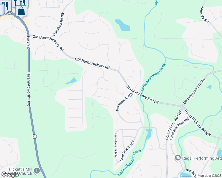 map of restaurants, bars, coffee shops, grocery stores, and more near 97 Brookstone Court in Acworth