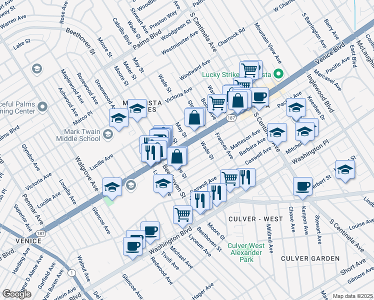 map of restaurants, bars, coffee shops, grocery stores, and more near 12732 Venice Boulevard in Los Angeles
